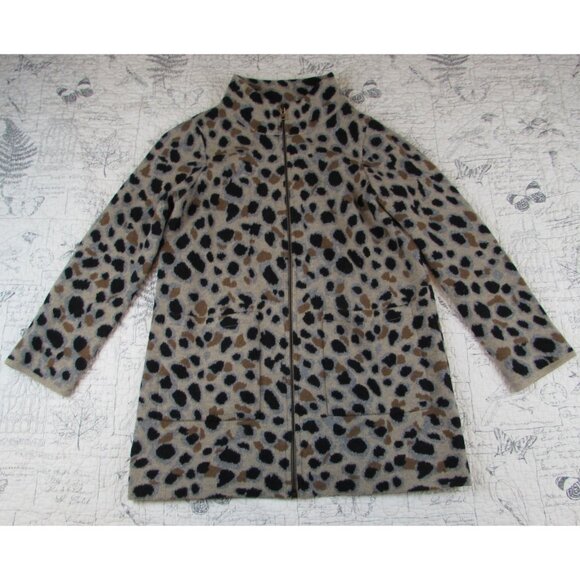 Field Flower Anthropologie Miena Leopard Zip Cardigan Sweater coat wool S - Picture 4 of 6